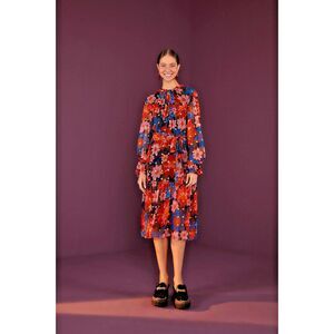 Farm Rio Midi Dress, Long Sleeve, Garden Navy, Medium, New! Retail $325